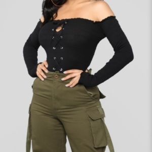 Fashion nova Lace up off shoulder ribbed sweater
